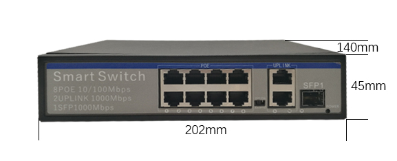 8 2 기가비트 항구 PoE 이더네트 스위치 Cat5/5e/6 1개의 SFP 항구를 가진 표준 네트워크 케이블